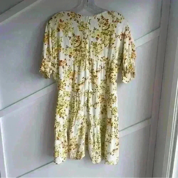 Faithfull Anina Goldie V-neck Floral Gold Yellow White Lined Mini Dress  size M - Picture 10 of 11